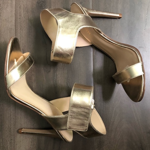 metallic gold ankle strap heels